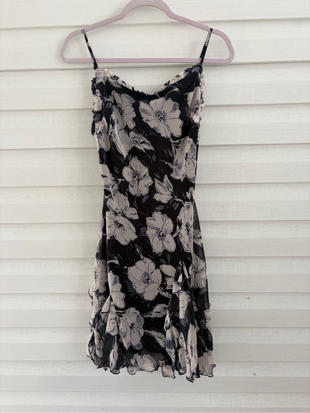 Topshop Black Floral Chiffon Slip Dress US 6 Y2K 90s Ruffle Midi
